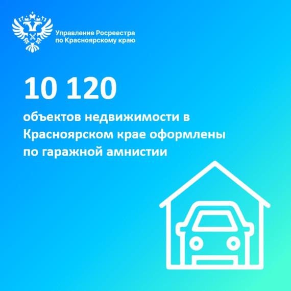 10 120 объектов недвижимости в Красноярском крае оформлены по гаражной амнистии. 10 120 объектов недвижимости в Красноярском крае оформлены по гаражной амнистии.
